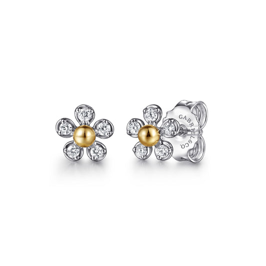 Gabriel & Co. 14K Yellow Gold 925 Sterling Silver Diamond Flower Stud Earrings EG15426MZ5JJ