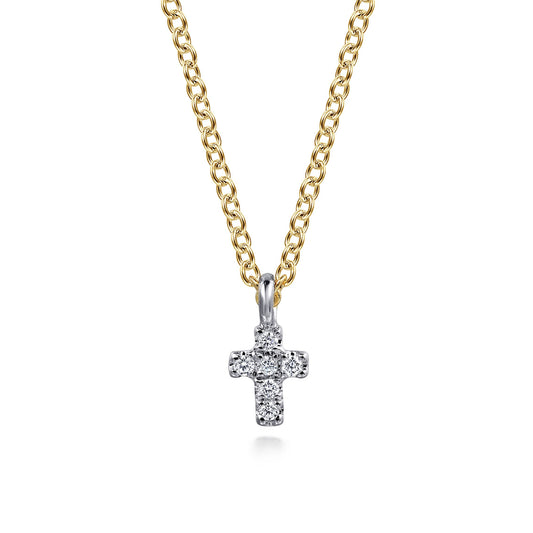 Gabriel & Co. 14K Yellow and White Gold Diamond Cross Pendant Necklace NK7437M45JJ