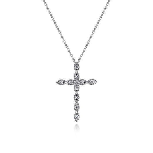 Gabriel & Co. 14K White Gold Segmented Diamond Cross Necklace NK2211W45JJ