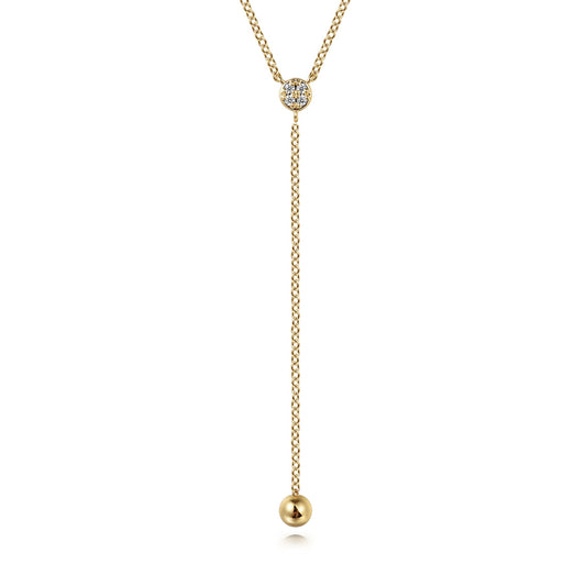 Gabriel & Co. 14K Yellow Gold Diamond Y-Knot Necklace with Hollow Gold Bead NK7436Y45JJ