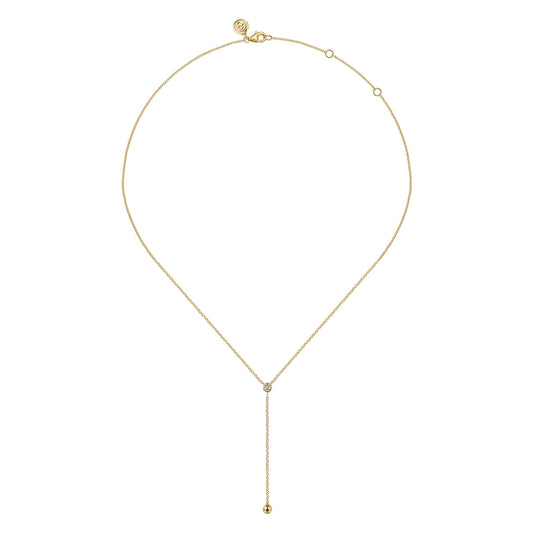 Gabriel & Co. 14K Yellow Gold Diamond Y-Knot Necklace with Hollow Gold Bead NK7436Y45JJ