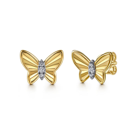 Gabriel & Co. Butterfly - 14K Yellow Gold Diamond Butterfly Stud Earrings EG15168Y45JJ