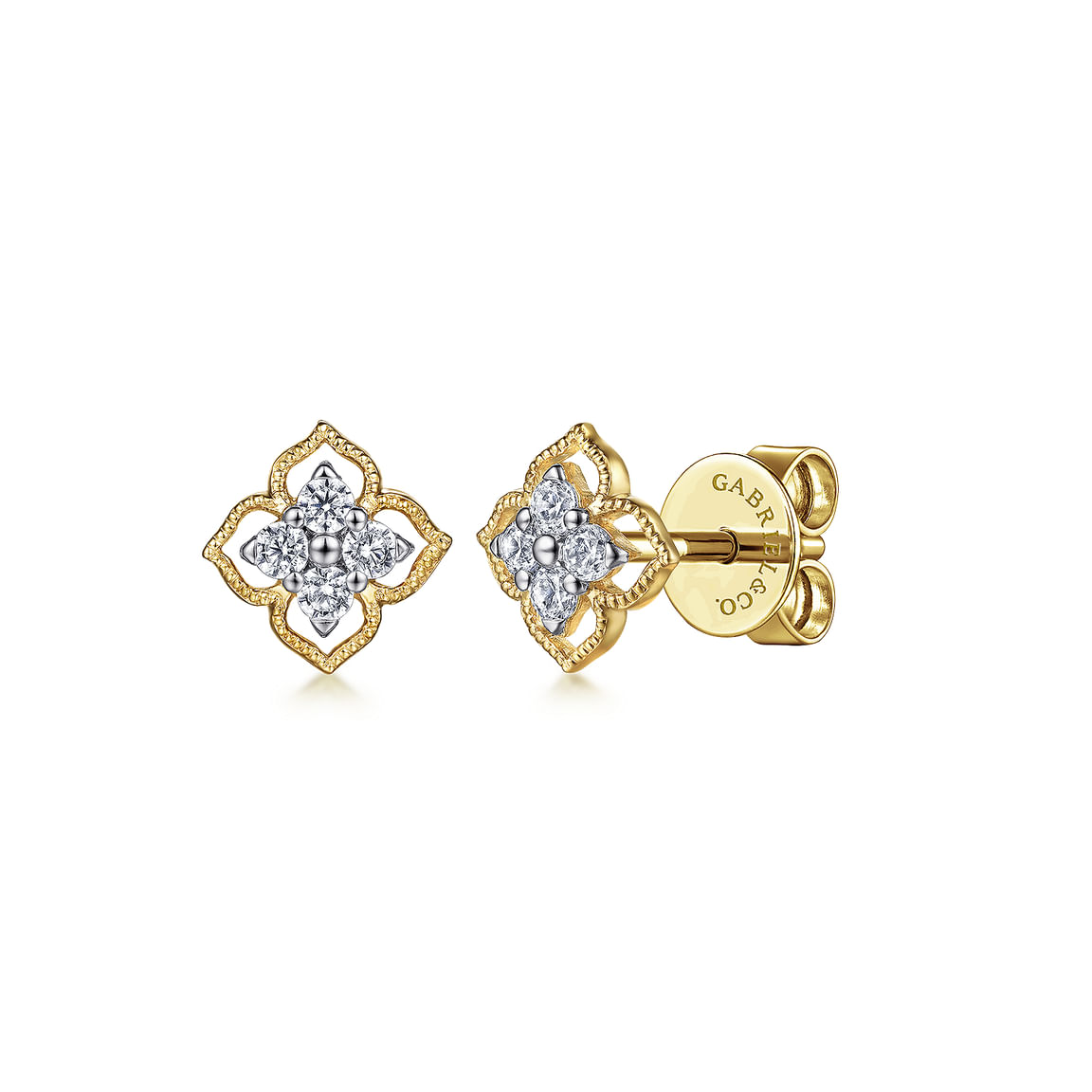 Gabriel & Co. 14K Yellow Gold Clover Diamond Stud Earrings EG14414Y45JJ