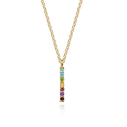 Gabriel & Co. 14K Yellow Gold Rainbow Color Stone Bar Necklace NK7427Y4JMC