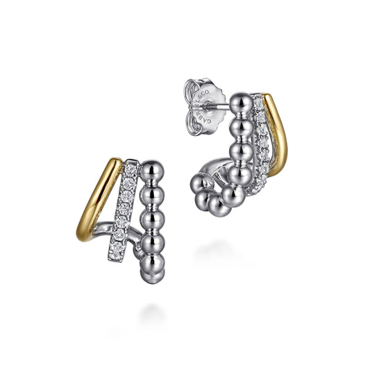 Gabriel & Co. 925 Sterling Silver and 14k Yellow Gold Bujukan And White Sapphire Multiple Row J Hoop Earrings EG15293MZJWS