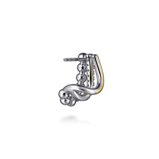 Gabriel & Co. 925 Sterling Silver and 14k Yellow Gold Bujukan And White Sapphire Multiple Row J Hoop Earrings EG15293MZJWS