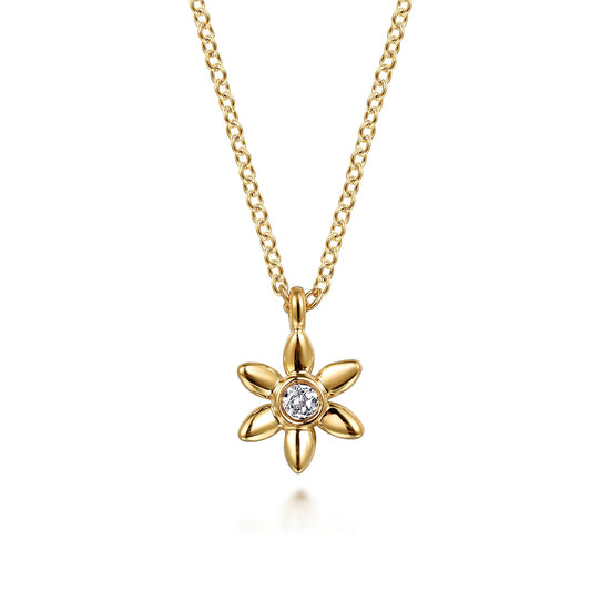 Gabriel & Co. Floral - 14k Yellow Gold White Sapphire Floral Pendant Necklace NK7662Y4JWS