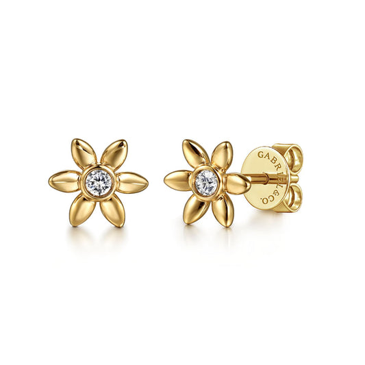 Gabriel & Co. Floral - 14k Yellow Gold White Sapphire Floral Stud Earrings EG15165Y4JWS