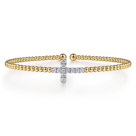 Gabriel & co 14K White Yellow Gold Bujukan and Diamond Cross Split Bangle Bracelet BG5139-62M45JJ.LOCK