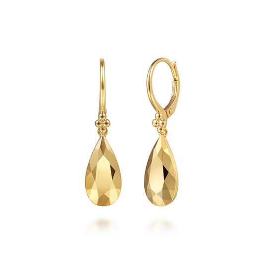 Gabriel & co Bujukan Clover - 14K Yellow Plain Gold Bujukan and Teardrop Texture Drop Earrings EG15495Y4JJJ