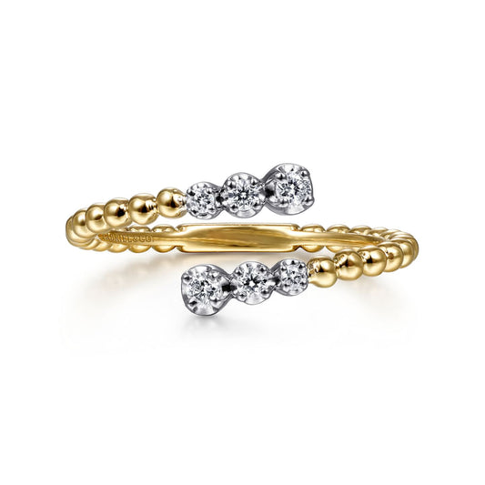 Gabriel & co 14K White-Yellow Gold Bujukan Ball and Diamond Open Bypass Ring LR51745M45JJ