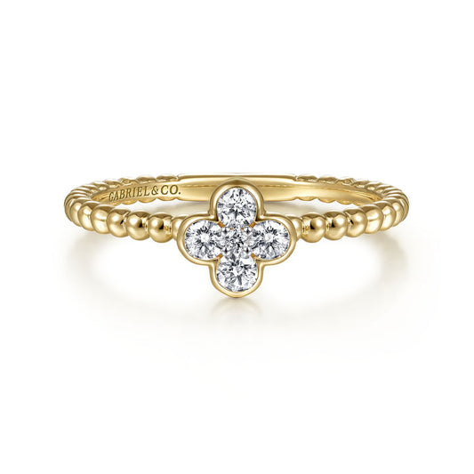 Gabriel & co 14K Yellow Gold Diamond Cluster Clover and Bujukan Bead Ring LR51911Y45JJ