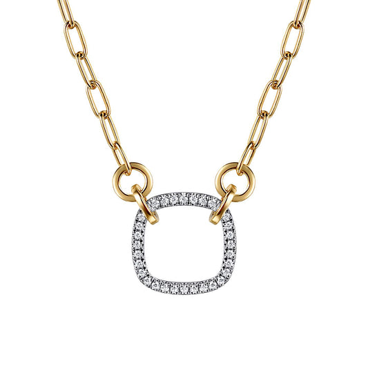 Gabriel & co 14K White Yellow Gold Open Cushion Shape Diamond Hollow Paperclip Chain Necklace NK7732M45JJ