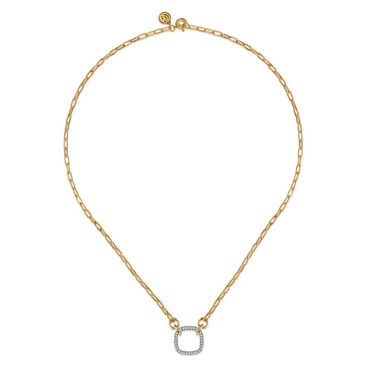 Gabriel & co 14K White Yellow Gold Open Cushion Shape Diamond Hollow Paperclip Chain Necklace NK7732M45JJ