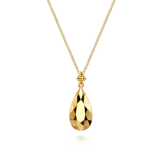 Gabriel & co Bujukan Clover - 14K Yellow Plain Gold Bujukan and Teardrop Texture Pendant Necklace NK7988Y4JJJ